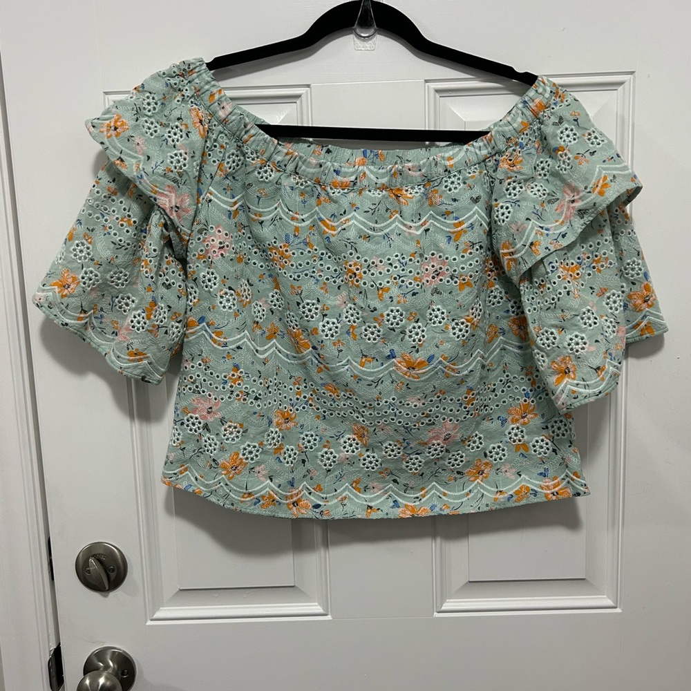 Anthropologie Laia Eyelet Floral Off-The-Shoulder Blouse